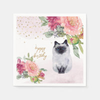 Siamese Cat Illustration Happy Birthday Girl Party