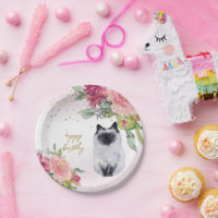 Siamese Cat Illustration Happy Birthday Girl Party