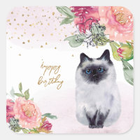 Siamese Cat Illustration Happy Birthday Girl Party
