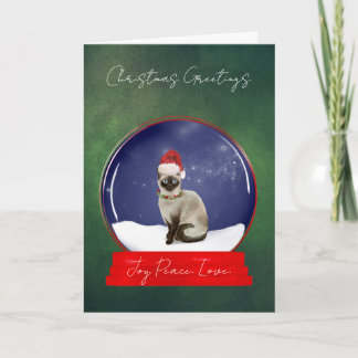 Siamese Cat in a Christmas Snow Globe Card