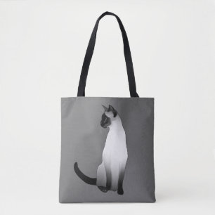Siamese Cat in Black, White and Grey / Grey Tote Bag