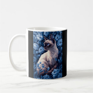 Siamese Cat in Blue Flowers Coffee Mug