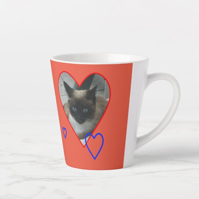 Siamese Cat in Heart Cust. Orange Red Latte Mug (Right)