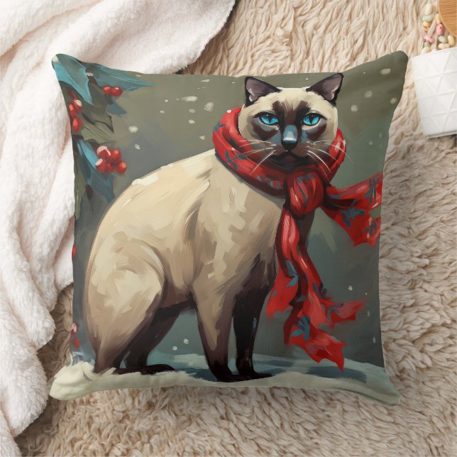Siamese Cat in Snow Christmas Cushion (Blanket)