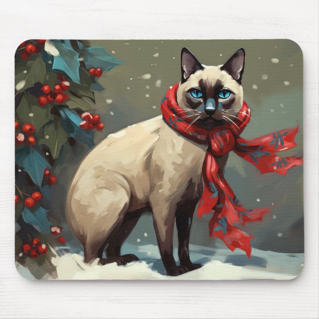 Siamese Cat in Snow Christmas Mouse Pad (Front)