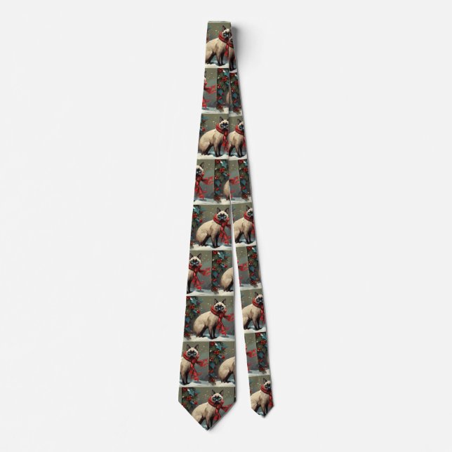 Siamese Cat in Snow Christmas Tie (Front)