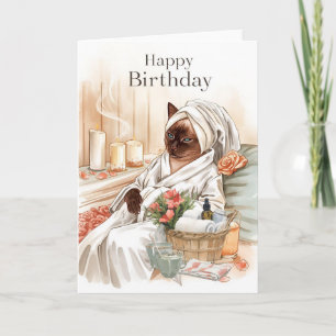 Siamese Cat in Spa Birthday Card