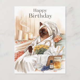 Siamese Cat in Spa Birthday  Postcard