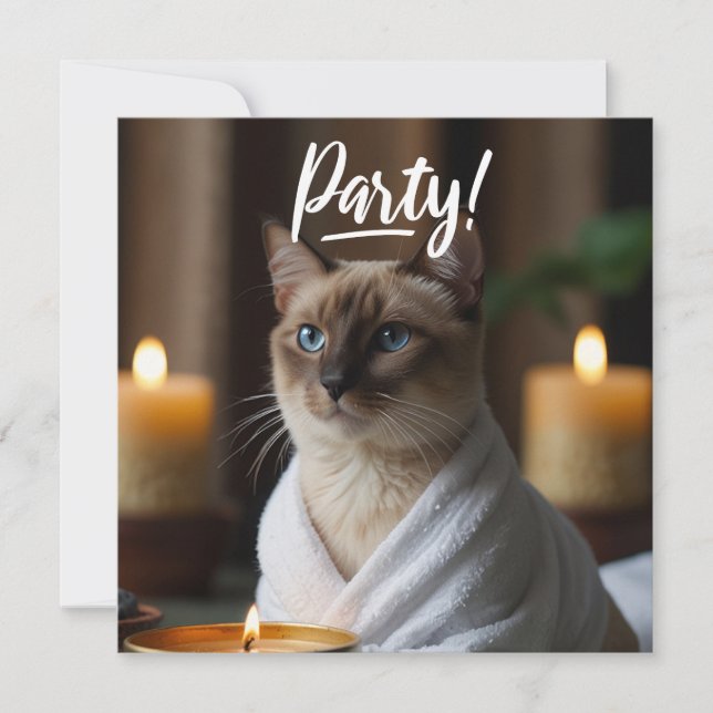 Siamese Cat in Spa PARTY invitation  (Front)