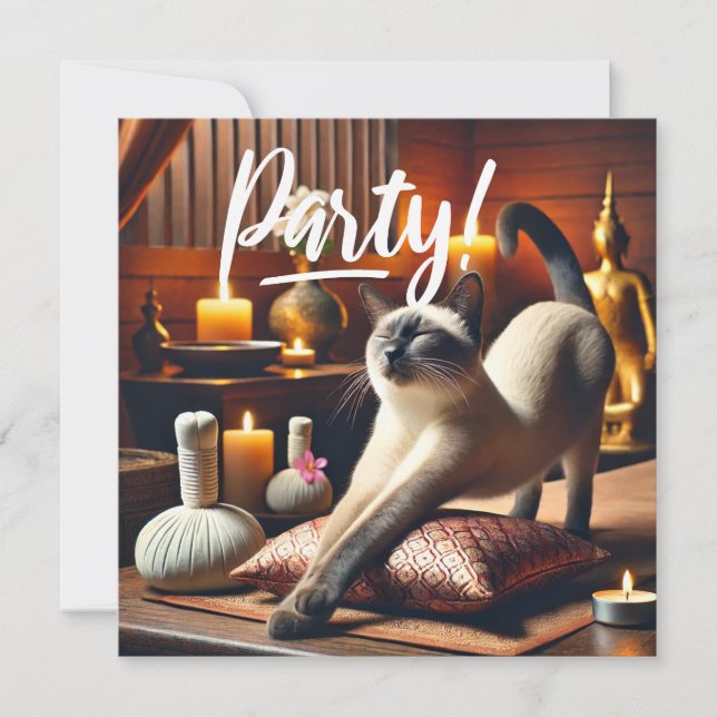 Siamese Cat in Spa PARTY invitation  (Front)