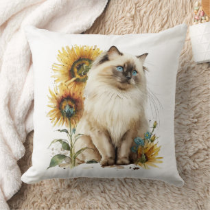 Siamese Cat In Sunflowers Cushion