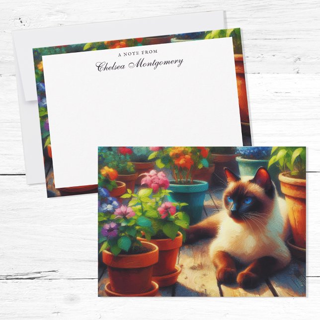 Siamese Cat in the Garden Oil Painting Custom Name Card (Creator Uploaded)
