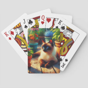 Siamese Cat in the Garden Oil Painting Playing Cards