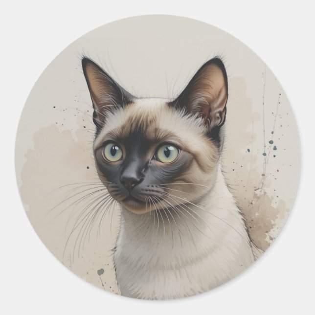 Siamese Cat Kitten Pet Animal Classic Round Sticker (Front)