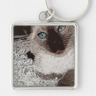 Siamese cat kitty pet animal friend family art key ring