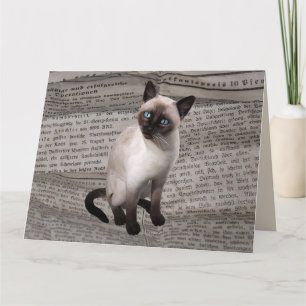 SIAMESE CAT LOVE BIRTHDAY NEWSPAPER ART Card