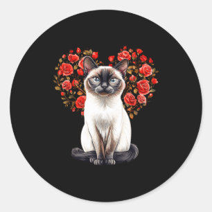 Siamese Cat Lover Floral Heart Valentines Day  Classic Round Sticker