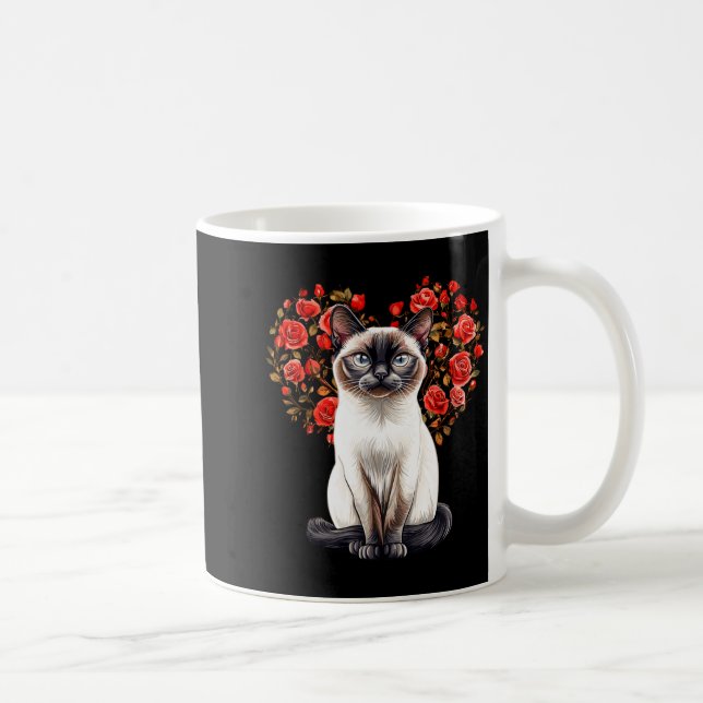 Siamese Cat Lover Floral Heart Valentines Day  Coffee Mug (Right)