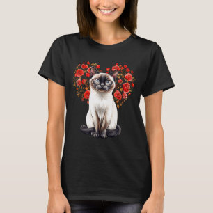 Siamese Cat Lover Floral Heart Valentines Day T-Shirt