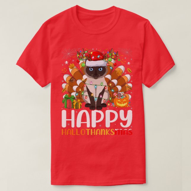 Siamese Cat Lover Halloween Christmas Happy Hallot T-Shirt (Design Front)