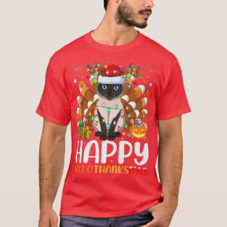 Siamese Cat Lover Halloween Christmas Happy Hallot T-Shirt