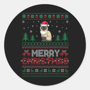 Siamese Cat Lovers Santa Hat Christmas Tree Lights Classic Round Sticker