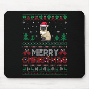 Siamese Cat Lovers Santa Hat Christmas Tree Lights Mouse Pad