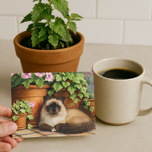 Siamese Cat Lying by Flowers Cat Lover