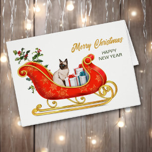 Siamese Cat Meowy Christmas Sleigh Card