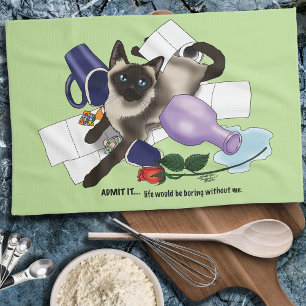 Siamese Cat Mischief Funny Tea Towel