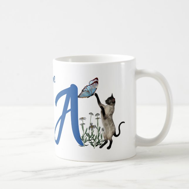 Siamese Cat Monogram Initial A Personalised Coffee Mug (Right)