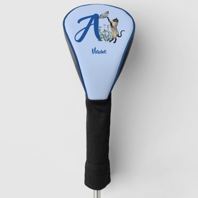 Siamese Cat Monogram Initial A Personalised Golf Head Cover (Front)