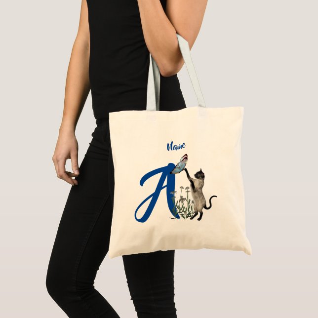 Siamese Cat Monogram Initial A Your Name Tote Bag (Front (Product))