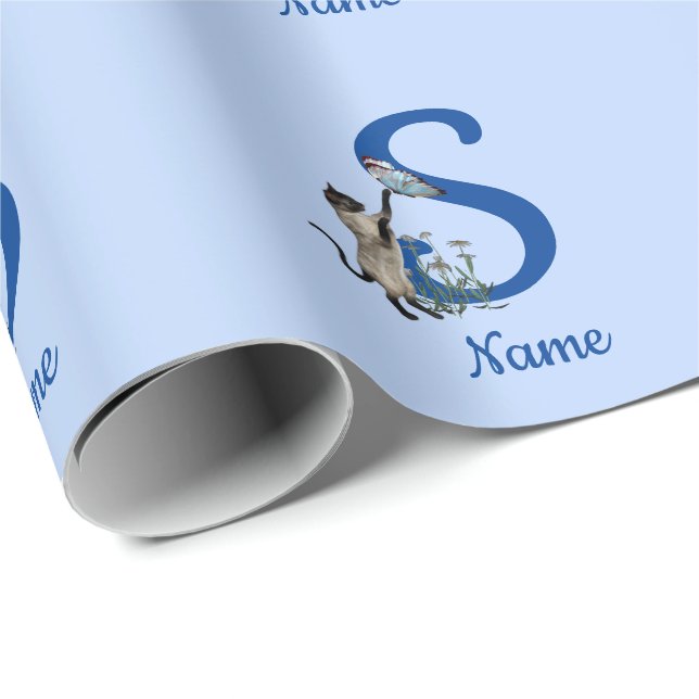 Siamese Cat Monogram Initial S Personalised Wrapping Paper (Roll Corner)