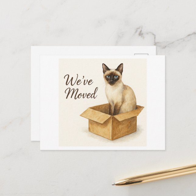 Siamese Cat Moving House announcement Postcard (Front/Back In Situ)