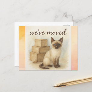 Siamese Cat Moving House announcement Postcard