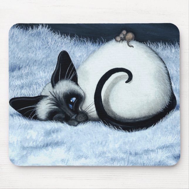 Siamese Cat Nap Mouse by Bihrle Mouse Pad (Front)