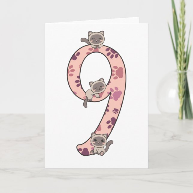 Siamese Cat Ninth Birthday For Kids Cats Card (Front)