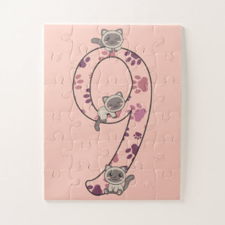 Siamese Cat Ninth Birthday For Kids Cats Jigsaw Pu Jigsaw Puzzle