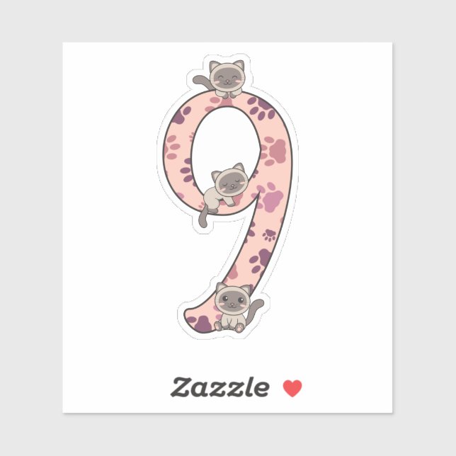 Siamese Cat Ninth Birthday For Kids Cats Sticker (Sheet)