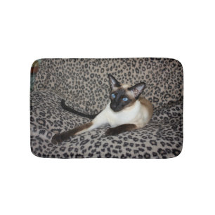 Siamese Cat on Leopard Print Wild Animal Spots Bath Mat