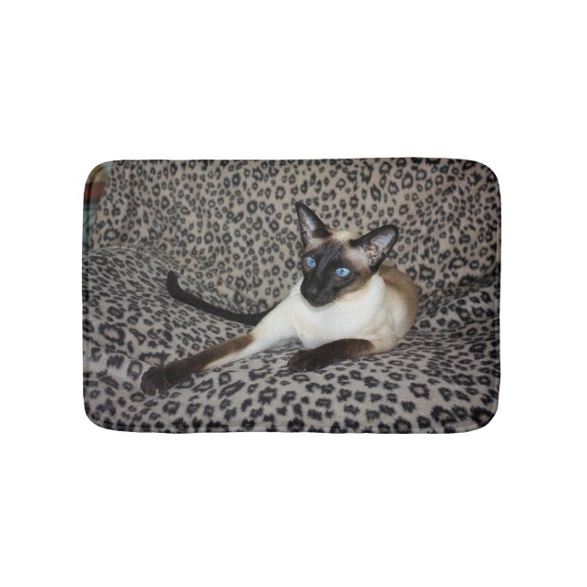 Siamese Cat on Leopard Print Wild Animal Spots Bath Mat (Front)
