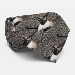Siamese Cat on Leopard Print Wild Animal Spots Tie