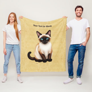 Siamese Cat On Old Paper Fleece Blanket