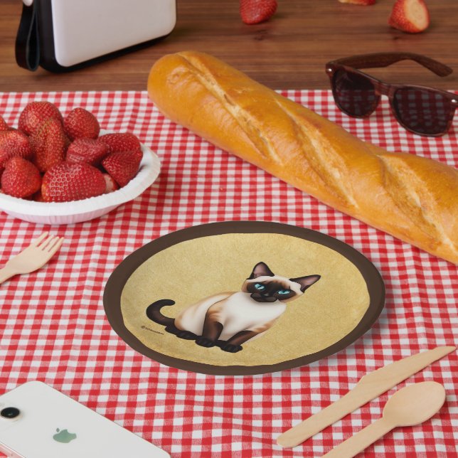 Siamese Cat On Old Paper Plate (Picnic)