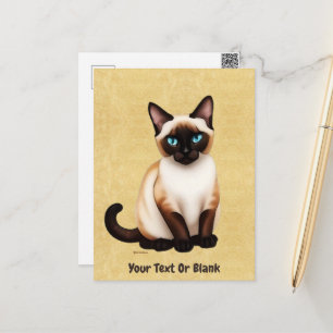 Siamese Cat On Old Paper Postcard