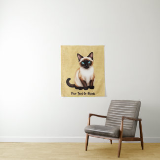 Siamese Cat On Old Paper Tapestry