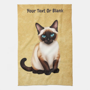 Siamese Cat On Old Paper Tea Towel