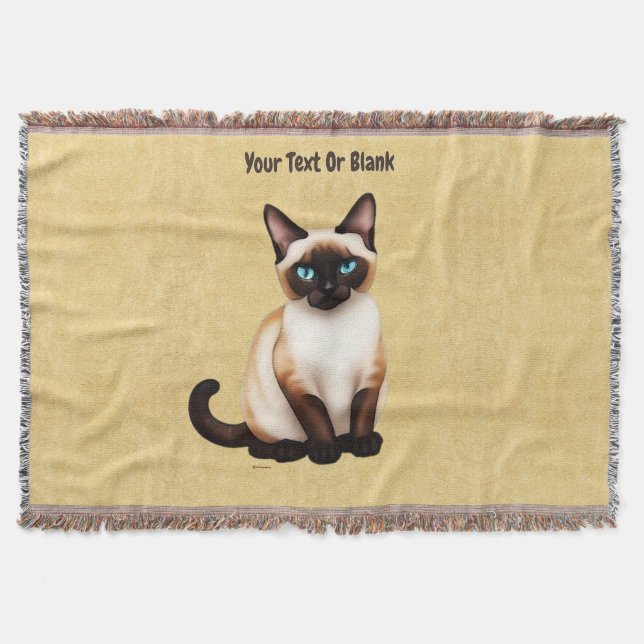Siamese Cat On Old Paper Throw Blanket (Front)