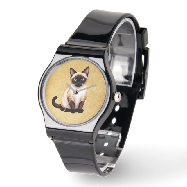 Siamese Cat On Old Paper Watch (Angle)